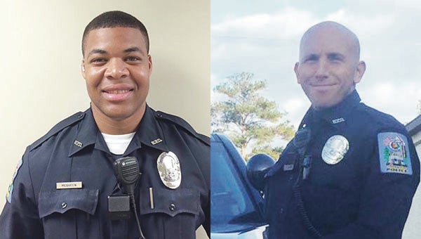 Officers Rodney McQueen (left) and Derek Grant (right) were assisting the Escambia County Sheriff’s Offices Thursday when the incident occurred.